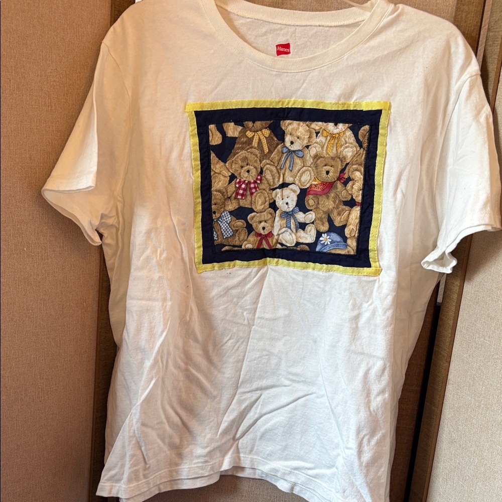 Hanes White T-Shirt with Teddy Bear Design